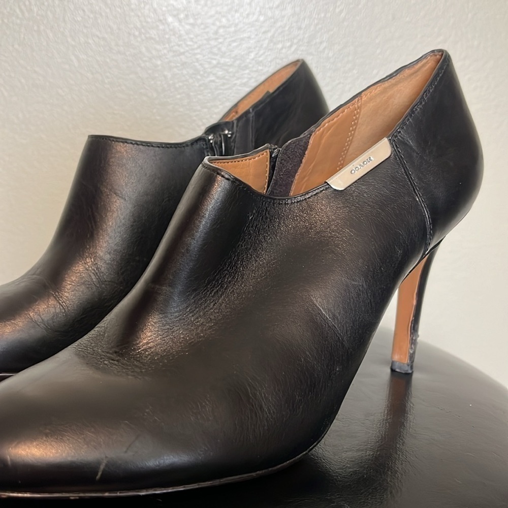 COACH Seneca Womens Side Zipped Round Toe Stiletto Heels Booties Black Leather - Picture 4 of 11